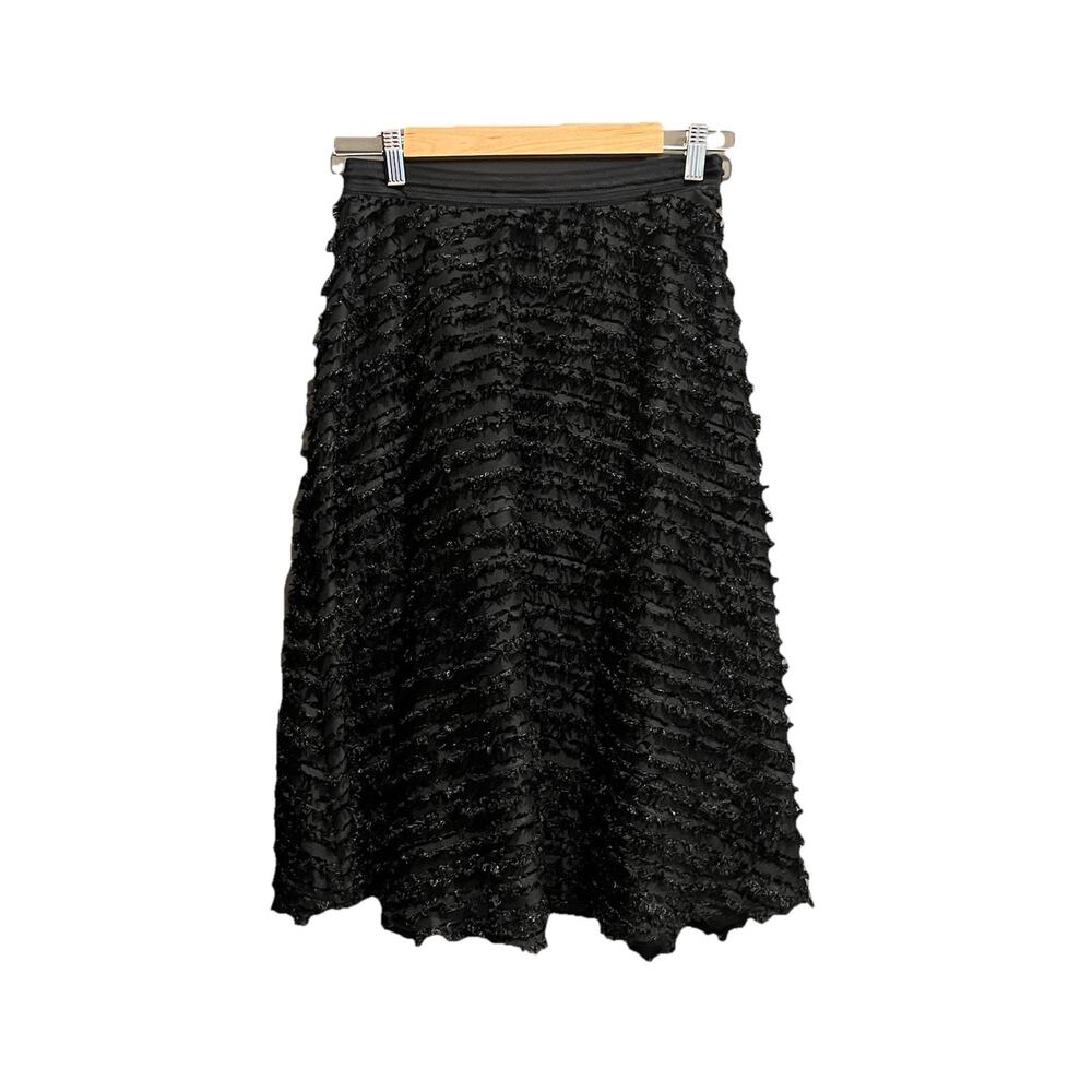 Maeve by Anthropologie Black Fringe‎ A-Line Side Zip Women's Skirt Size 2